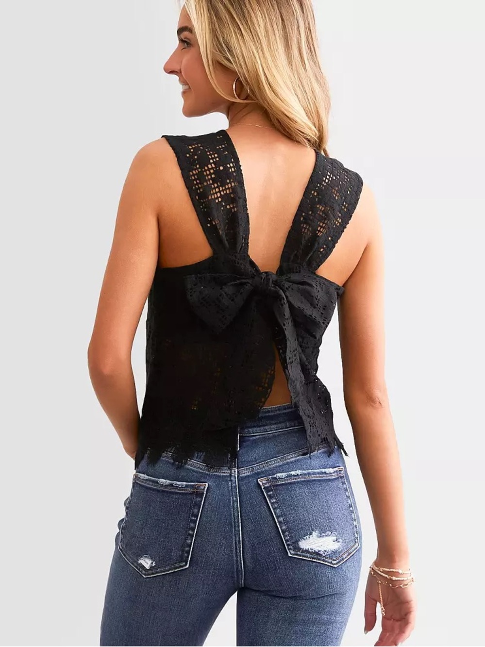 Daytrip - Black Open Back Tie Lace Tank Top - Size Medium